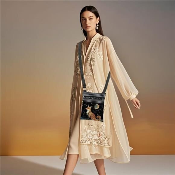 Fox Art Print Crossbody Bag Adjustable Unisex Shoulder Bag for Christmas - Picture 2 of 8